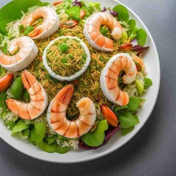 Салат с рисом авокадо и морепродуктами
